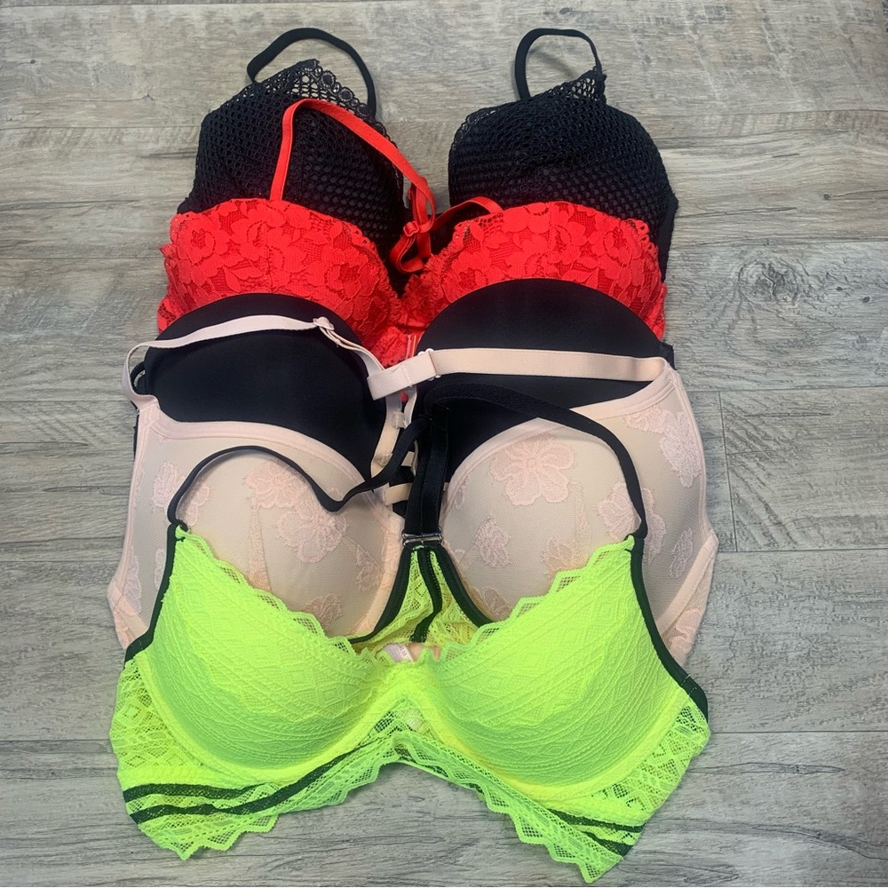 Victoria Secret PINK Bundle 5 Bras Variety Plunge Dream Angels Multi Lined Lace - Picture 1 of 11